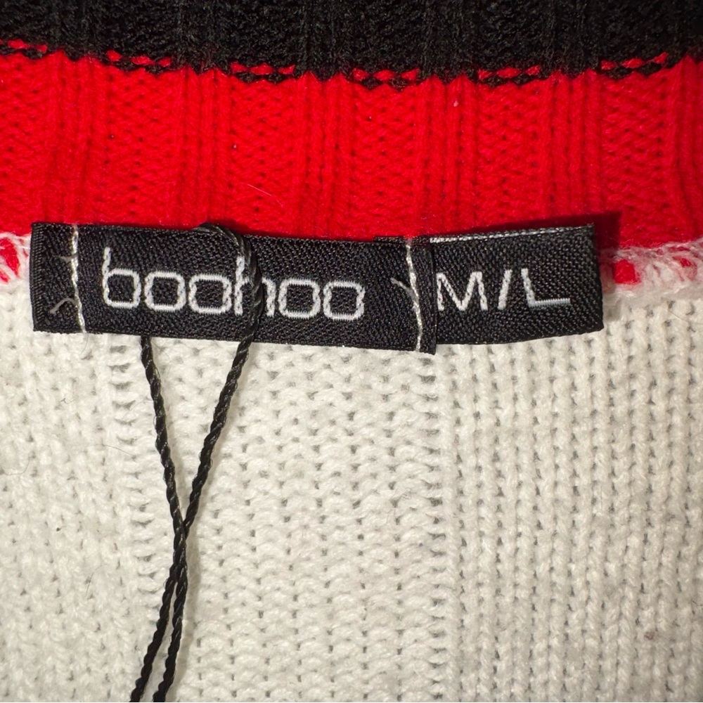 Women's White Cardigan with Red and Black Trim - Picture 3 of 4